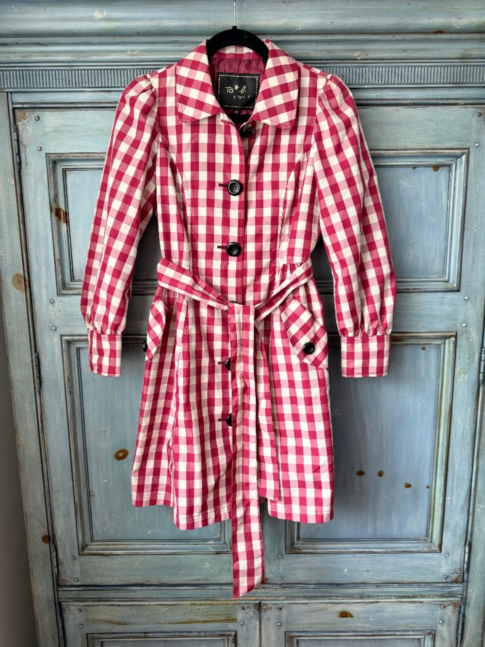 To B by Agnes B Red/White Gingham Light Weight Trench Coat Size 38